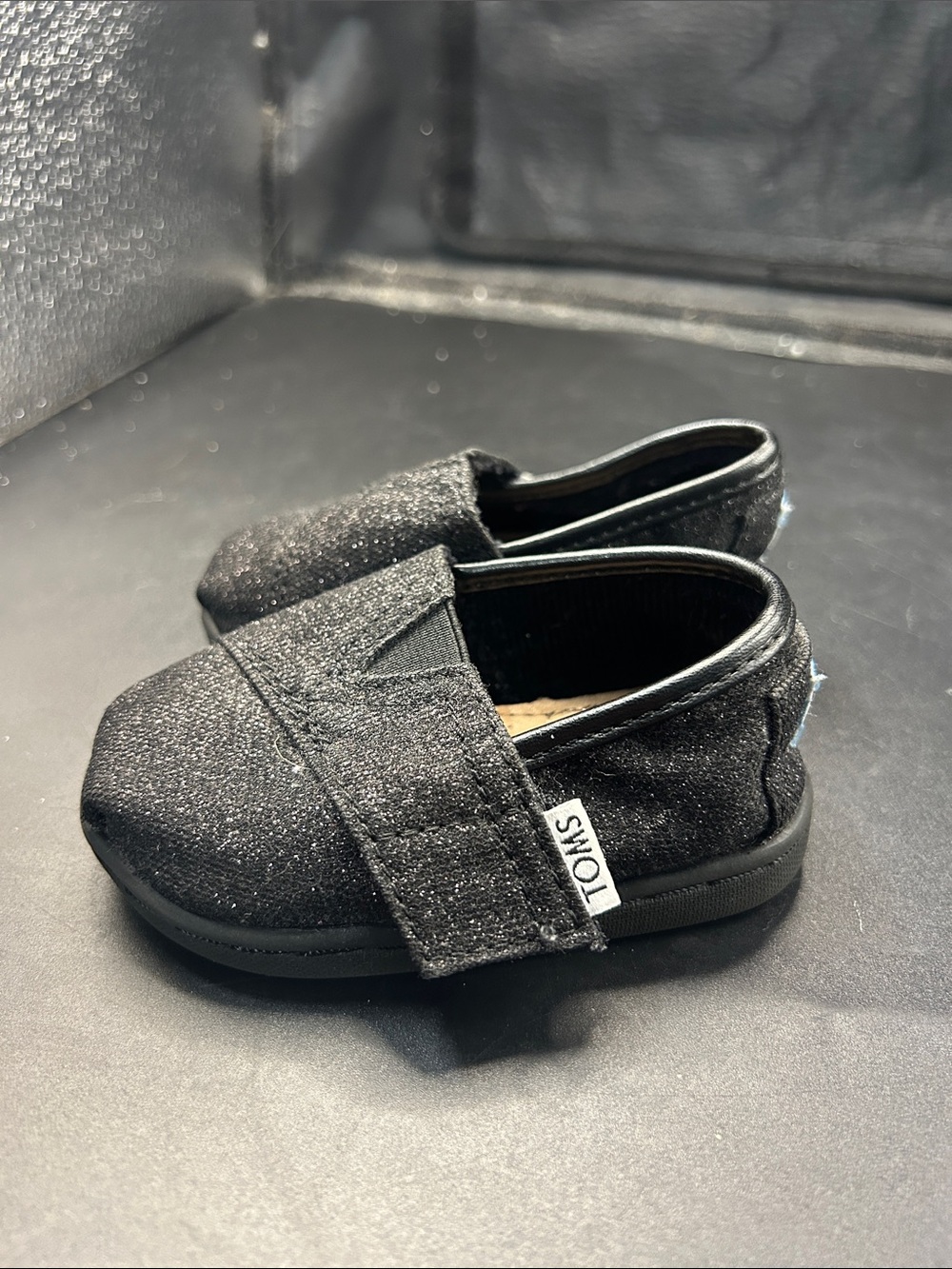 Toms Kids Black Glitter Velcro Slip-On Shoes
